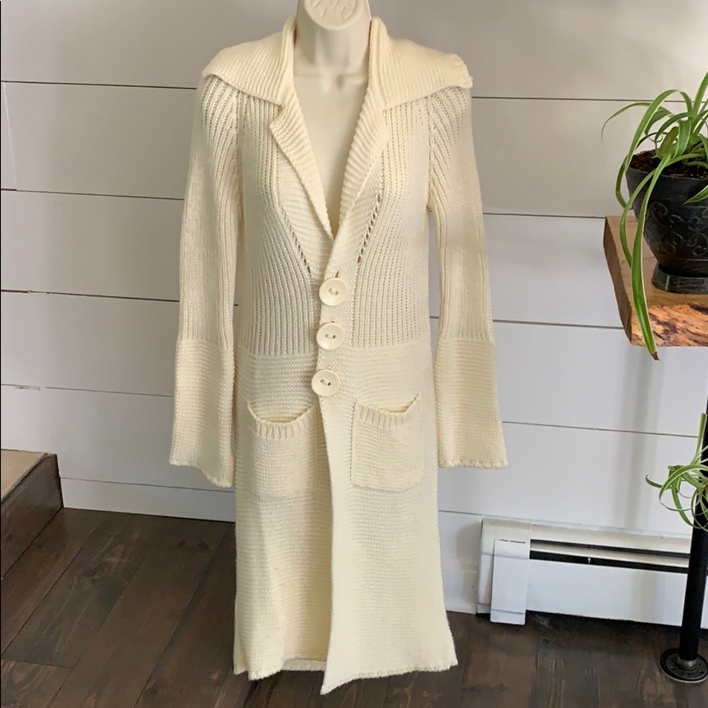 Yaprak Long Ivory Boho Cardigan Sweater sz S